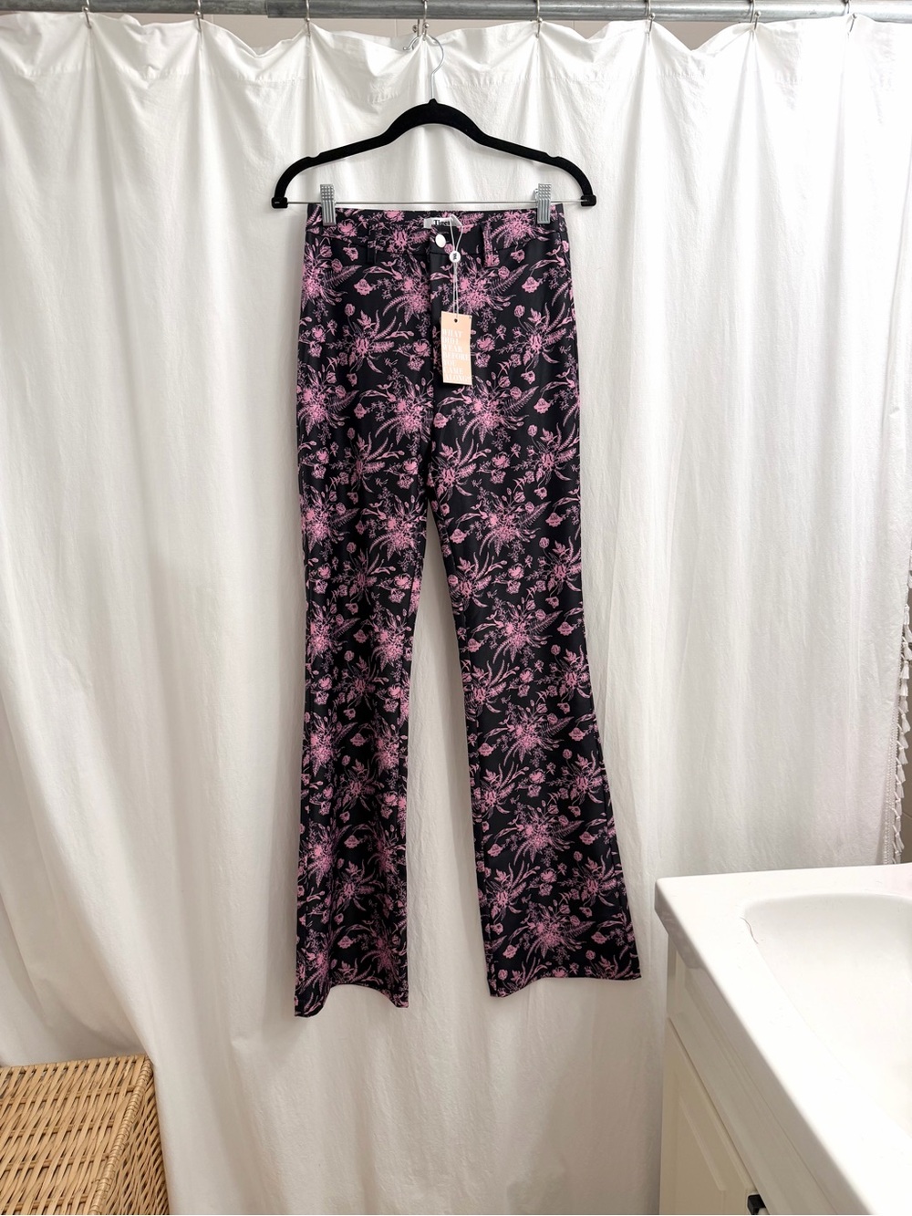 Tiger Mist Black Pants with Pink Floral Flare
